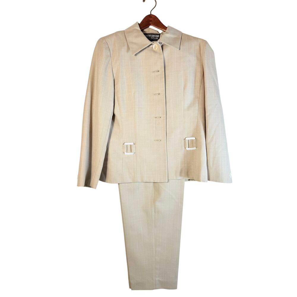 Vintage Herbert Grossman Wool Single Breasted Pant Suit Pinstripes Size 8 Retro